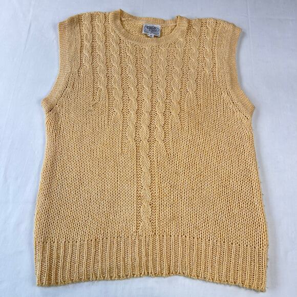 Chelsea Place Vintage Yellow Silk Blend Cable Knit Sweater Vest Size Medium - Picture 1 of 5